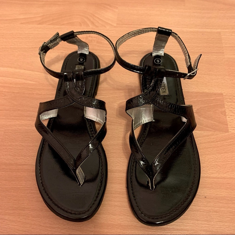 Women’s Steve Madden Strappy Sandals with Adjustable Ankle Strap - Black, Size 9